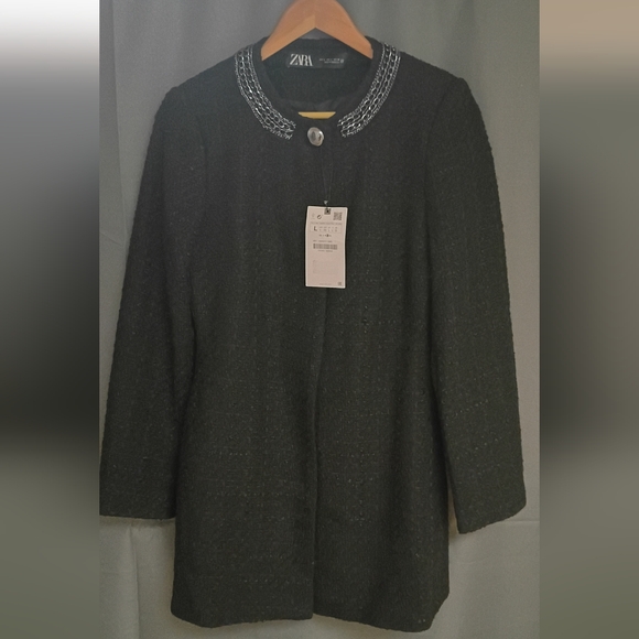 Zara Black Blazer with Embellished Collar NWT - Picture 1 of 5